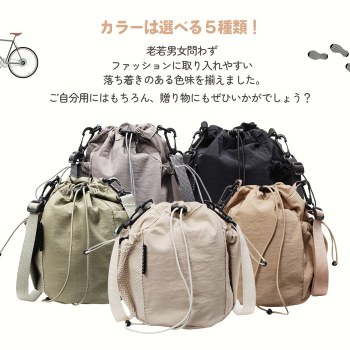 ショル巾着 ショルダー バッグ ブラック サンドベージュ ベージュ グレー グリーン