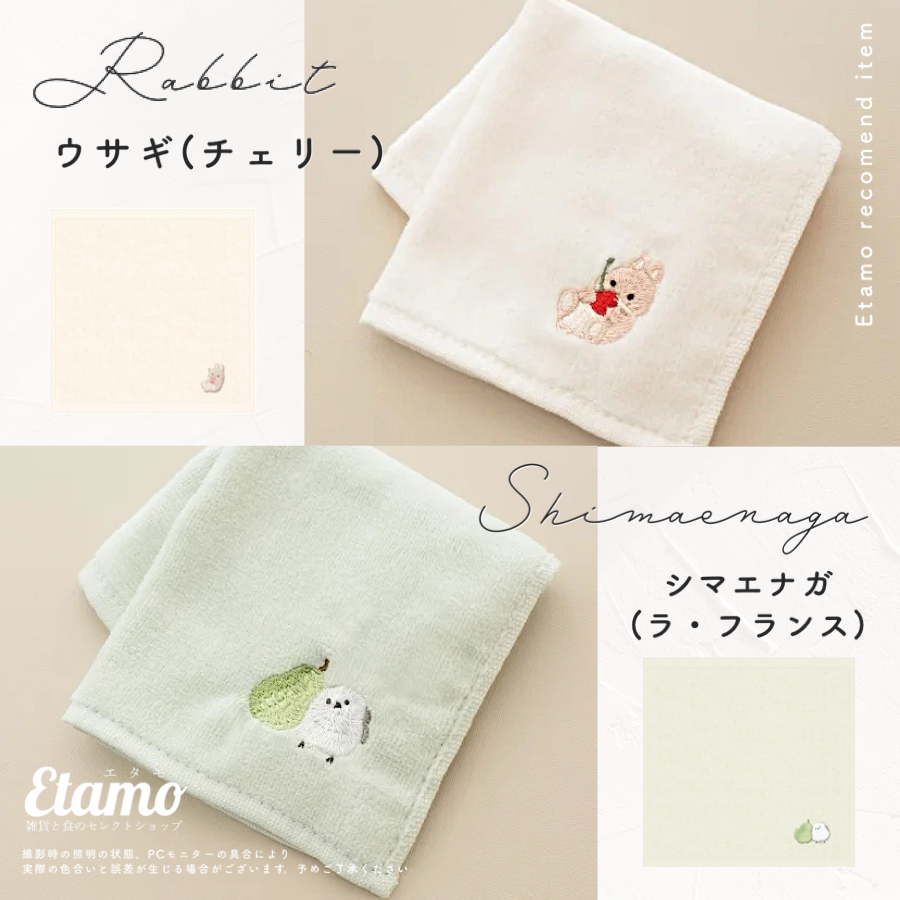 モフット 刺繍 タオルハンカチ シマエナガ ウサギ ネコ イヌ ビションフリーゼ アヒル モイミー