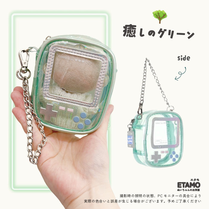 ぬいポーチ 10cm ミニ ゲーム機 ピンク オレンジ イエロー グリーン ブルー パープル ブラック クリア