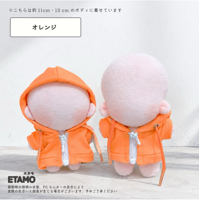 ぬい服 10cm 12cm カラー パーカー 白ファスナー