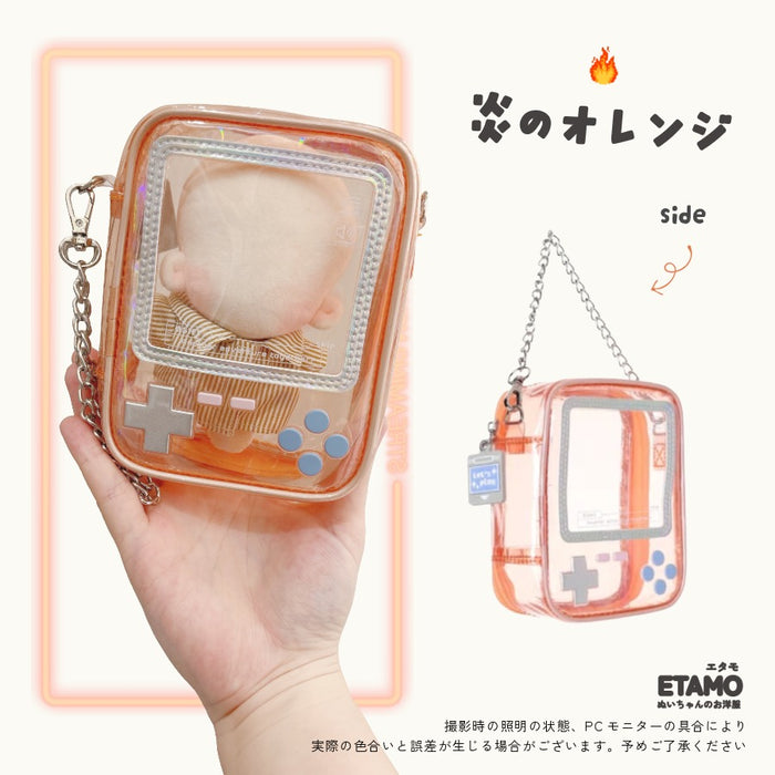 ぬいポーチ 12cm 13cm ゲーム機 ピンク オレンジ イエロー グリーン ブルー パープル ブラック クリア