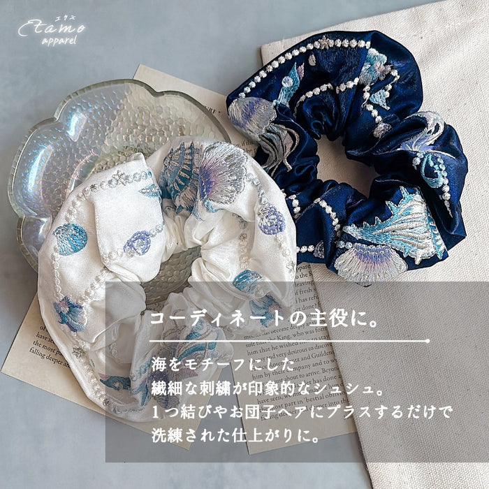 海月のシュシュ ホワイト ネイビー