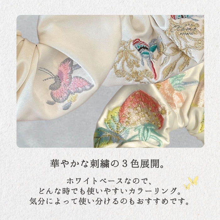 シュシュ 刺繍 苺 蝶