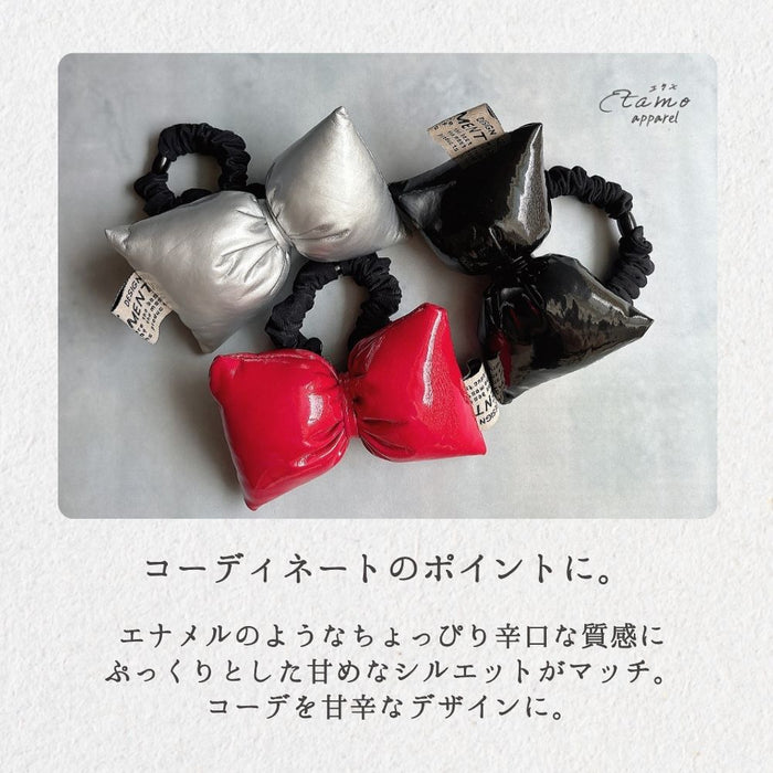 リボン ヘアゴム レッド シルバー ブラック
