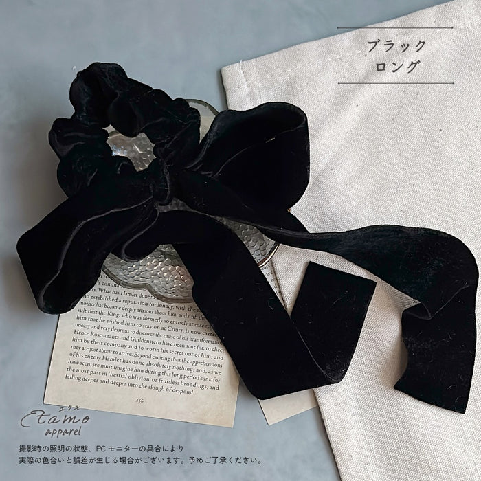 ベロアリボン シュシュ ロング ショート