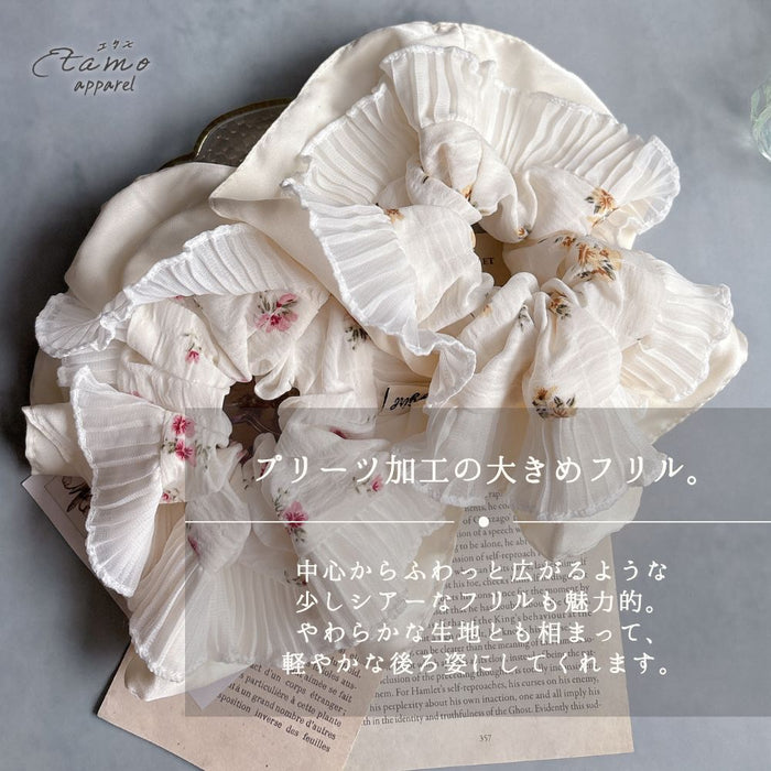 シュシュ 花柄 ホワイト ブラック
