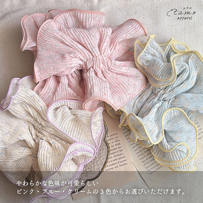 くしゅっと 花柄 シュシュ ピンク ブルー ホワイト